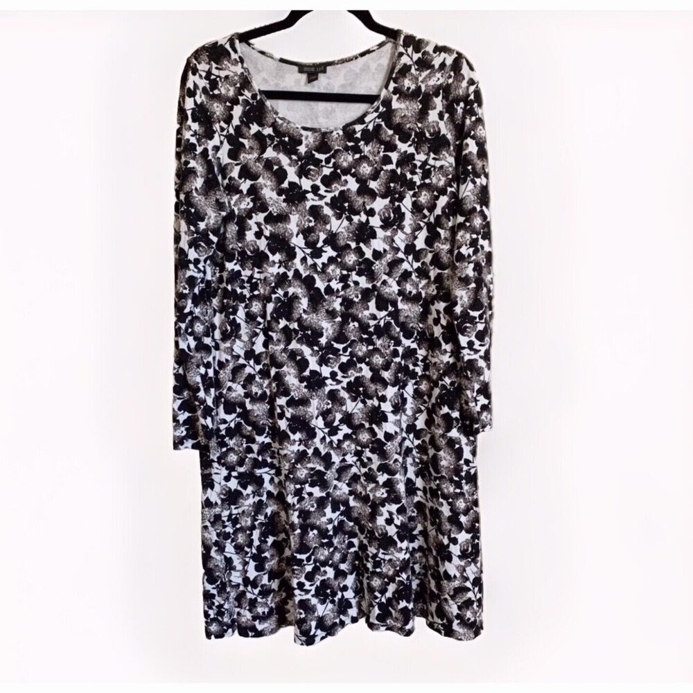 J. Jill Wearever Black Floral Rayon Dress Women’s Small Long Sleeve Soft Casual
